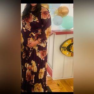 Baltic Born Eggplant floral Off the Shoulder Dress